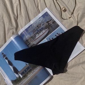 Frankie’s Bikinis Black Ribbed Cheeky Bottom